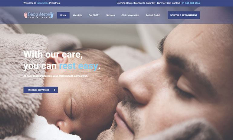 Sarah Simons used Bootstrap to create the Baby Steps Pediatric website.